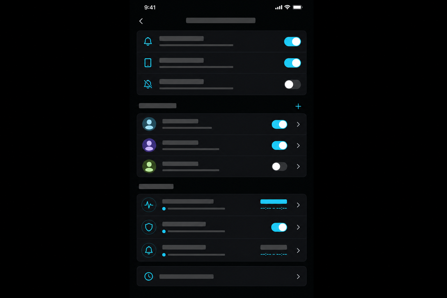 Representative app screen showing configurable alert and notification settings.